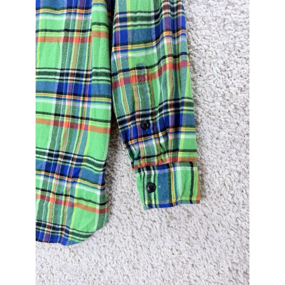Polo Ralph Lauren Plaid Shirt Mens Medium Lime Green Excellent Cotton Flannel